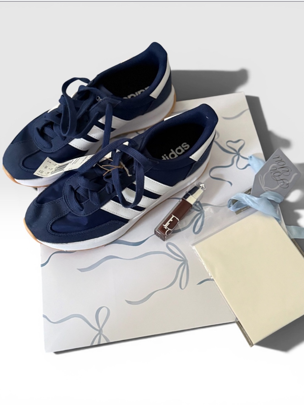 adidas Navy and White Retro Running Sneakers with Dior Maximizer
